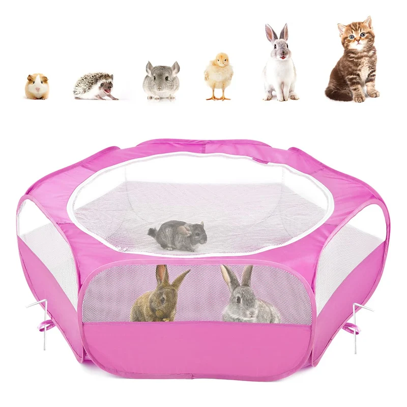 Pawaboo Enclos de Jeu pour Petits Animaux — Tente Cage Imperméable Déployable Magenta