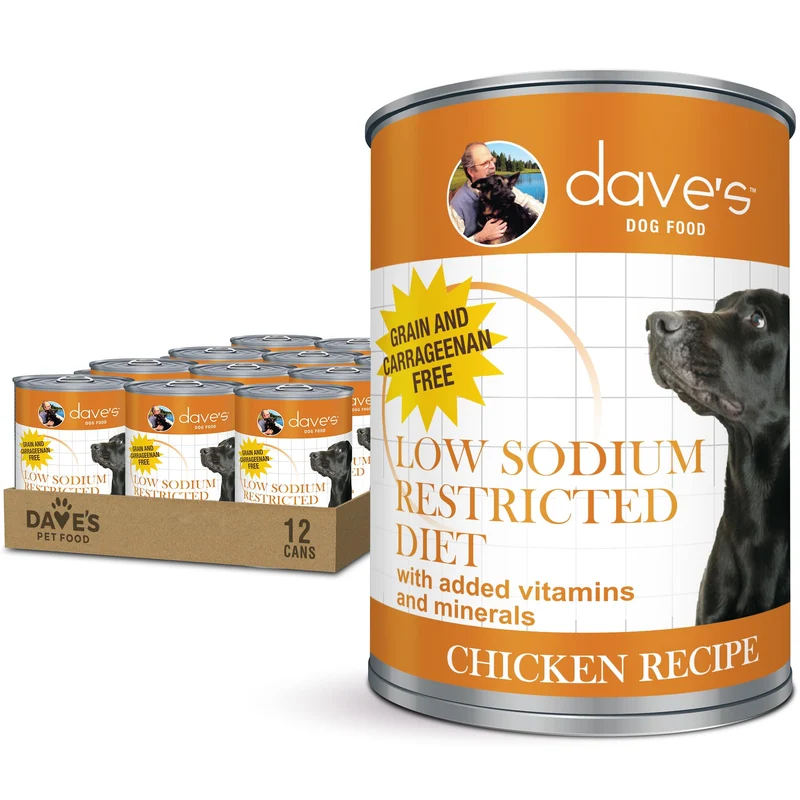 Dave's Pet Food – Régime pauvre en sodium pour chiens, Pate de poulet, Boîte de 13,2 oz, Lot de 12