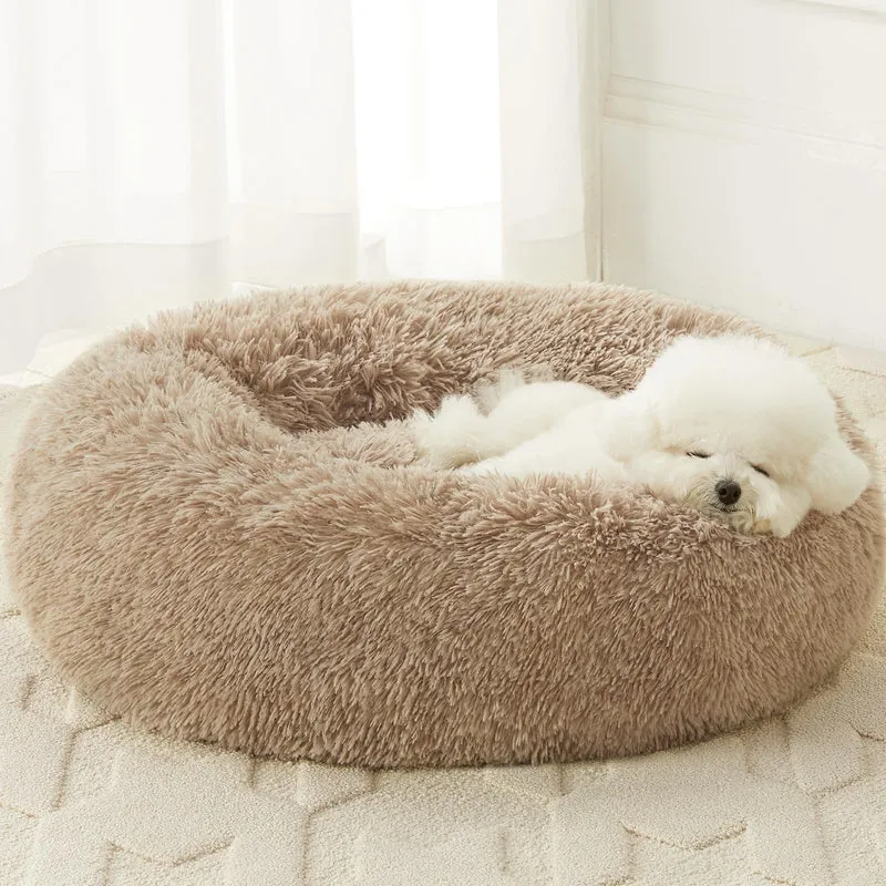 WNPETHOME Lit Donut Apaisant pour Petit Chien et Chat — Coussin Doux en Fourrure Synthétique 24 x 24 pouces