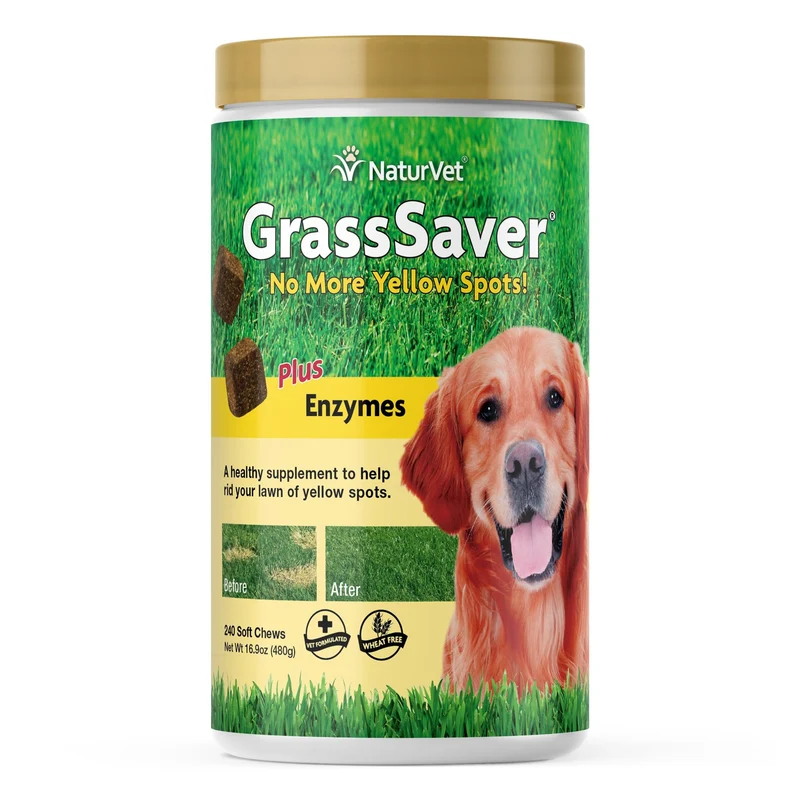 NaturVet GrassSaver – Complément pour chiens, friandises molles pour réduire les taches jaunes sur la pelouse – Mélange B-Complexe et acides aminés – 240 friandises