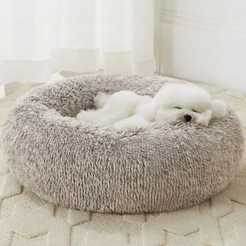 WNPETHOME Nid Calmant pour Chiens et Chats – Nid Rond en Fausses Fourrures, 24 x 24 po, Café Clair