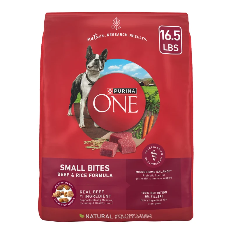 Purina ONE Croquettes Petit Morceaux Boeuf et Riz — Haute Protéine pour Chien Adulte, 16,5 lb