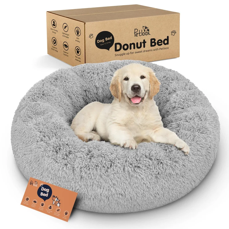 Petloox Lit Donut pour Chien – Confort Premium et Design Apaisant (Gris, Petit)