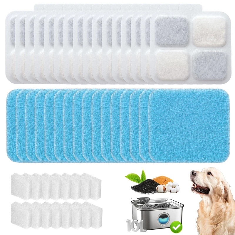 HOETEK – Kit 16+16 Filtres et Éponges de Remplacement pour Oneisall 10L Fontaine Chien (Stainless)