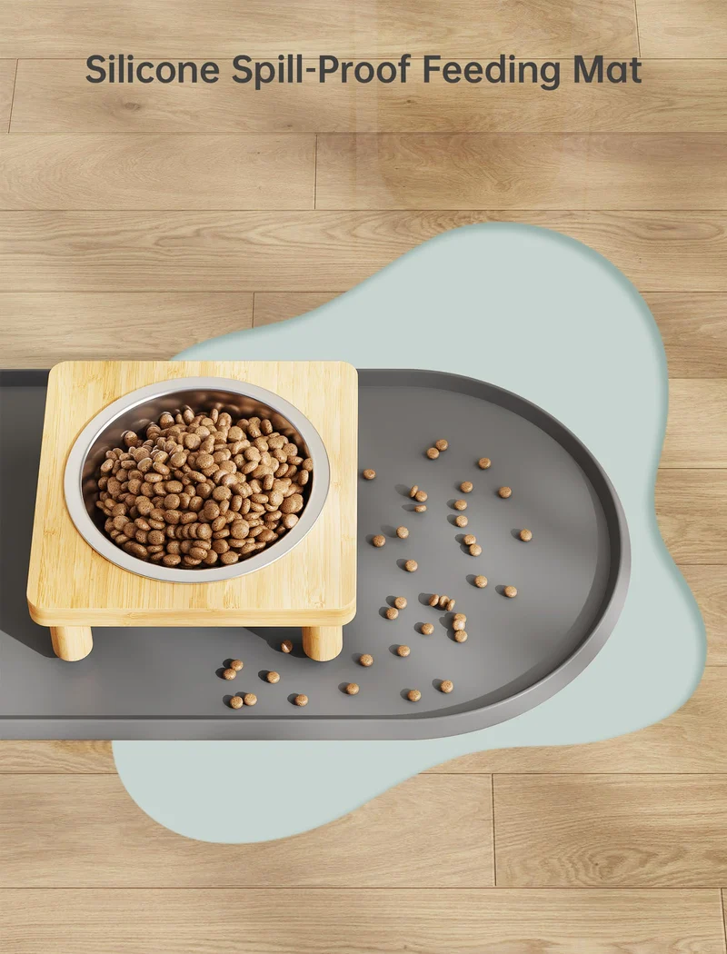 NiHome – Gamelles Chat Élevées en Bois avec Tapis, 5 Postures d’Alimentation et Bols Inox