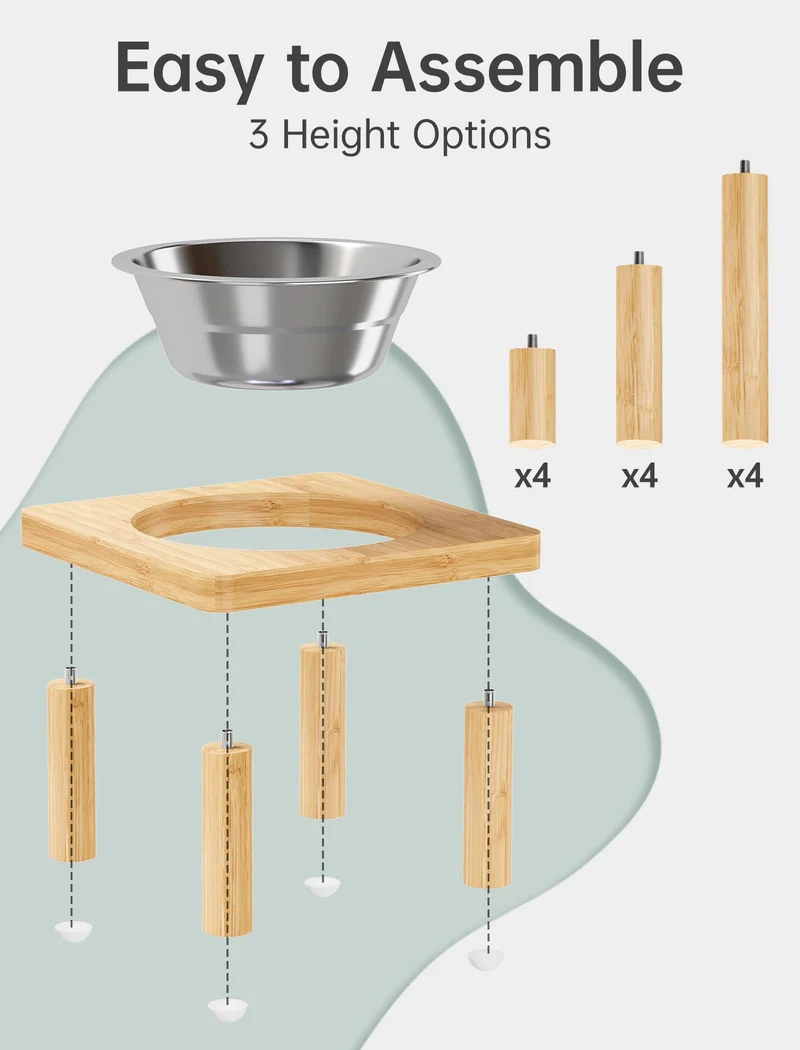 NiHome – Gamelles Chat Élevées en Bois avec Tapis, 5 Postures d’Alimentation et Bols Inox