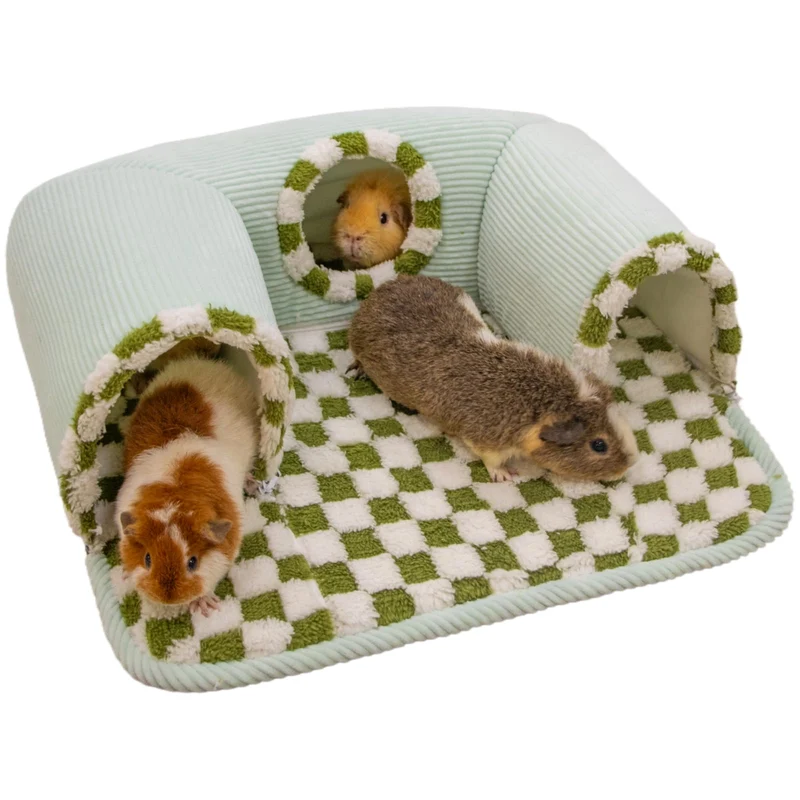 Lfokd Tunnel-cachette Cobaye avec Lit Chaud – Accessoire Petit Animal Vert