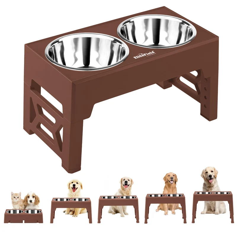 EliteField Gamelles Élevées pour Chien – 2 Bols Inox 58 oz, 5 Hauteurs Réglables (4 po – 12,75 po), Garantie 2 ans
