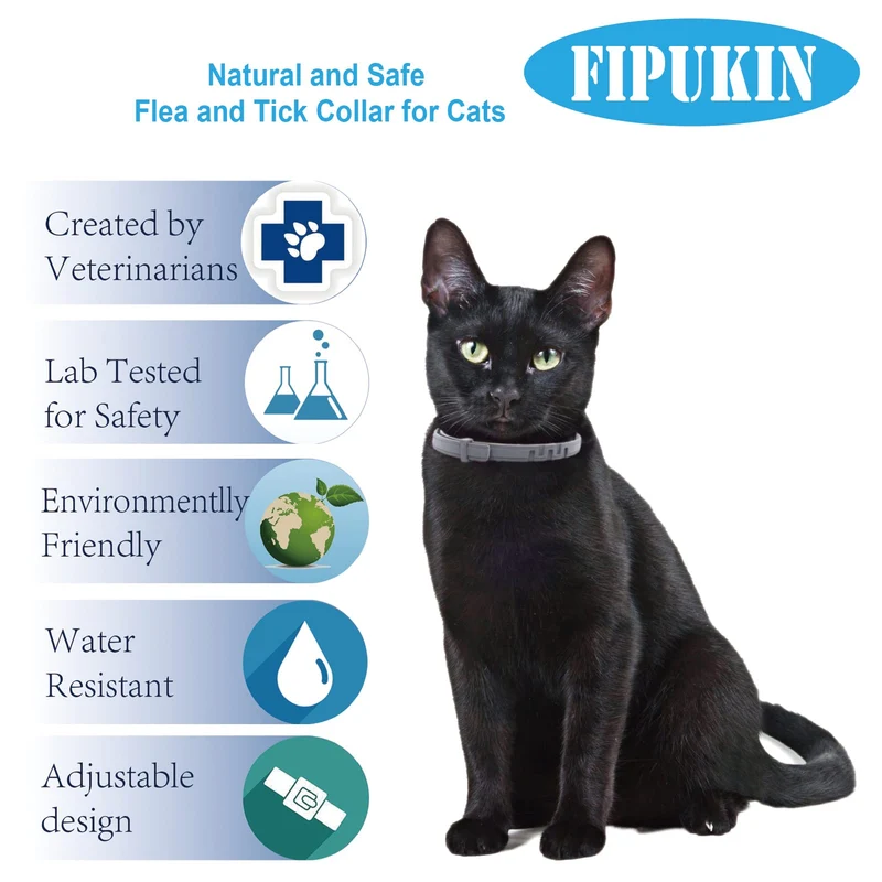 Fipukin Collier Anti-Puces pour Chats – Protection 8 Mois, Imperméable | Kit Peigne & Outil Retrait Tiques