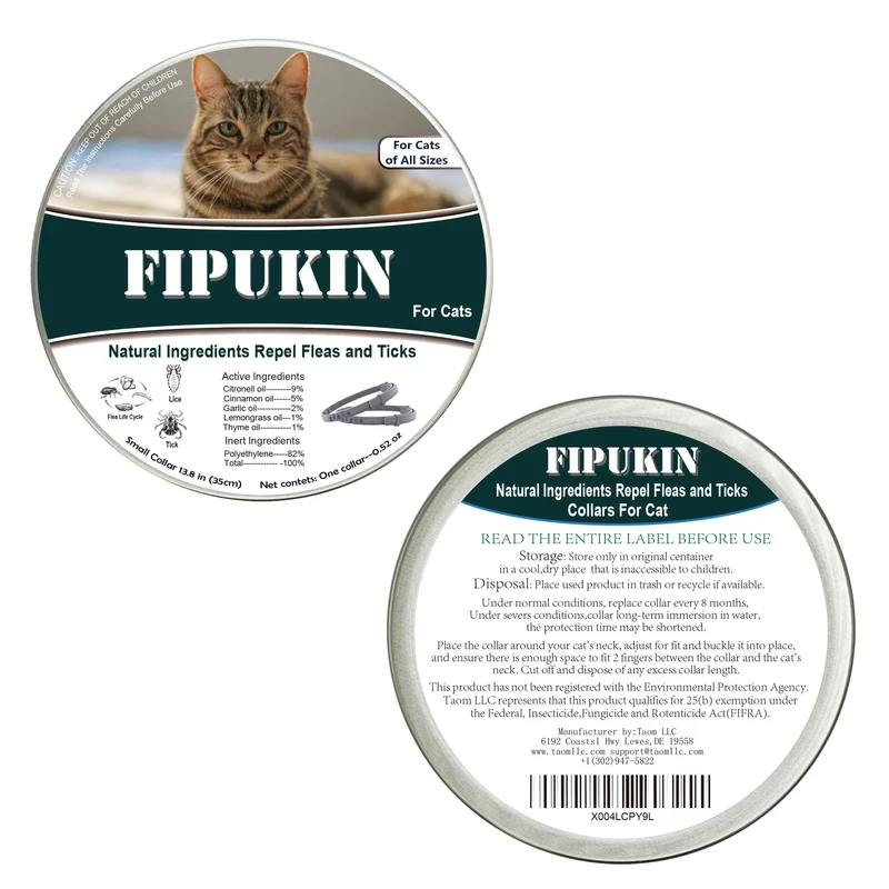 Fipukin Collier Anti-Puces pour Chats – Protection 8 Mois, Imperméable | Kit Peigne & Outil Retrait Tiques