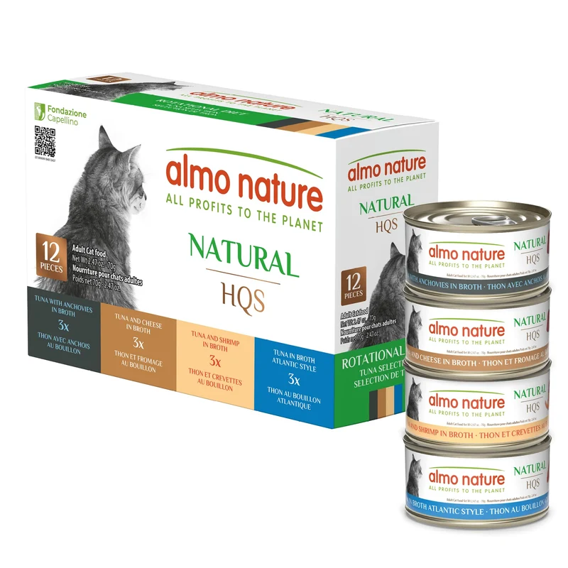 Almo Nature HQS - Aliment humide pour chat, Régime rotatif, Thon, 12 boîtes de 2,47 oz