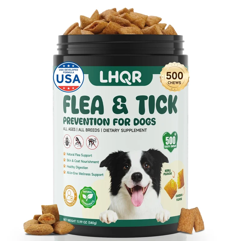 LHQR 500 Gommes Puces et Tiques pour Chiens – Goût Poulet, Soin Peau et Digestion