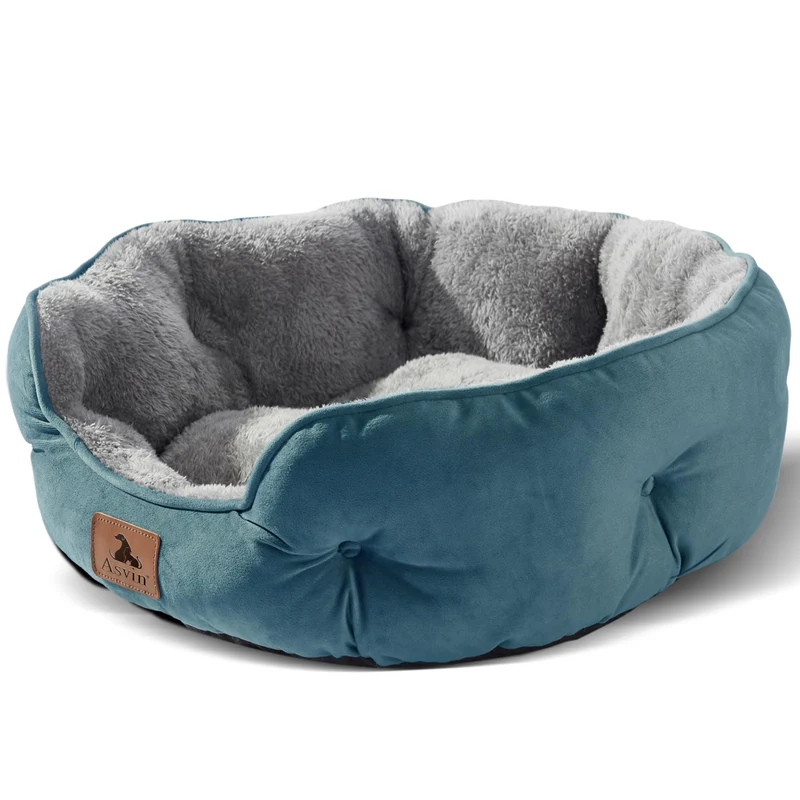 Asvin Lit Petit Chien — Doux Sherpa, Anti-Dérapant, Lavable en Machine, 20 pouces, Bleu-Vert