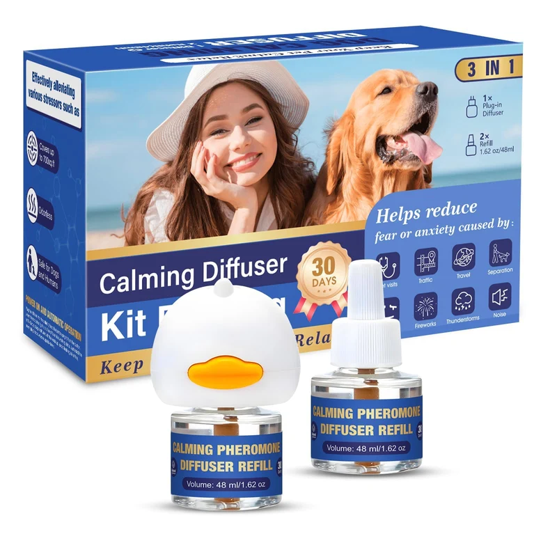 MOYAMUTU Diffuseur calmant par phéromones pour chiens – kit 3 en 1 (1 diffuseur + 2 recharges 48 ml)