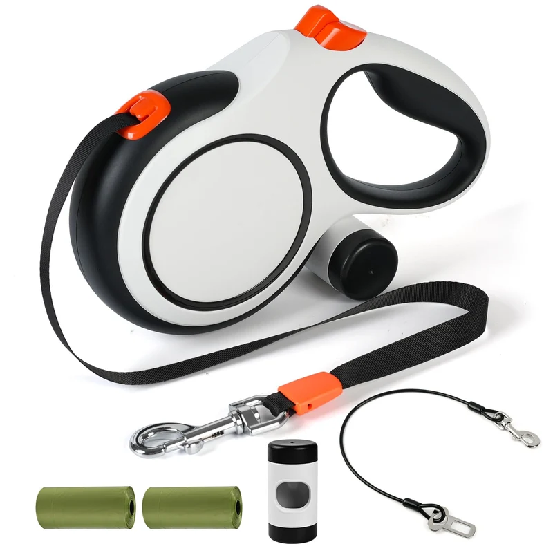 ODRIEW Laisse Rétractable 26 Pieds – Anti-Enchevêtrement, Câble Acier, Poignée Anti-Dérapante – Pour Chiens jusqu'à 50 kg – Orange