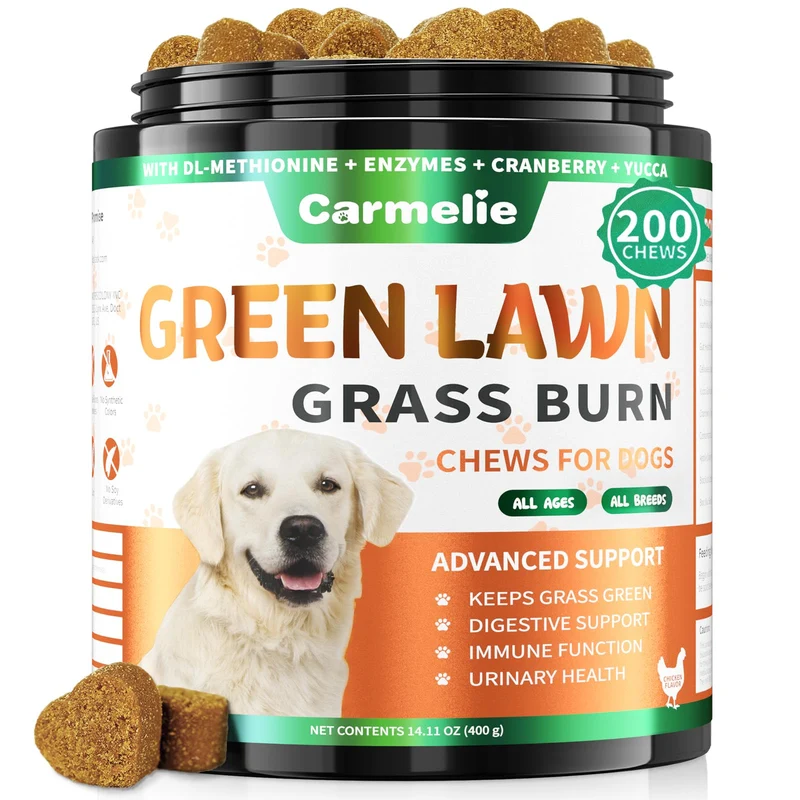 Carmelie Grass Burn Spot Chews – 200 bouchées pour chien, neutralisant l’urine sur gazon et soutien urinaire/digestif