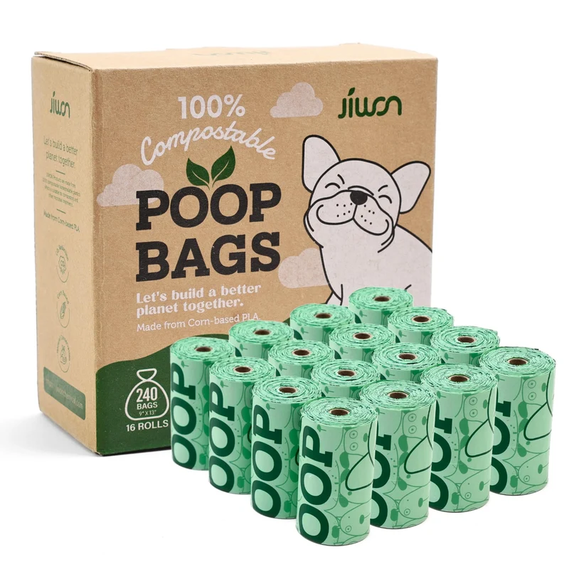 JIWON Sacs compostables pour déjections canines – 240 unités (16 rouleaux), 9×13, OK Compost & Seedling, épais et sans parfum