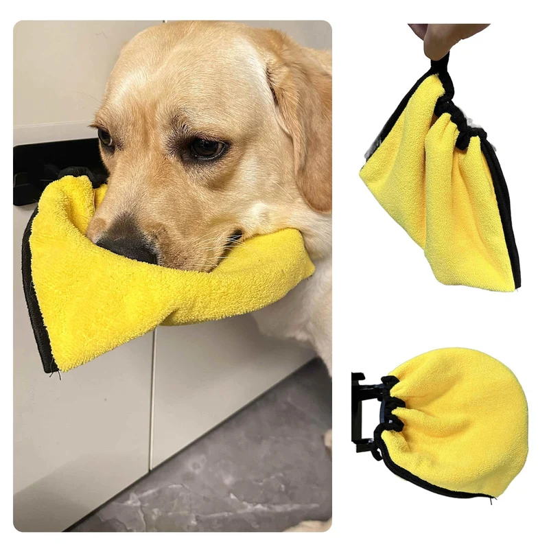 MANON ROSA Serviette pour chien – Séchage rapide du visage et museau, Support mural autonettoyant avec 2 serviettes microfibre (8 x 9 po)