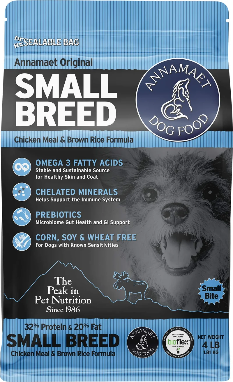 Annamaet Original Small Breed – Croquettes Sèches Poulet & Riz Brun, Petite Race, 4-lb