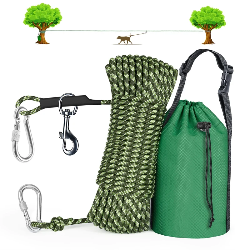 Tresbro Laisse de Camping pour Chien – Système Trolley 50 pieds / 75 pieds / 100 pieds, Léger et Portable, jusqu’à 300 lb