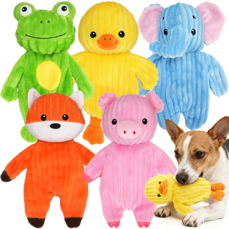 Prime Pets – Lot de 5 Jouets Peluche Sifflet Sans Rembourrage pour Chiens (Petits à Grands)