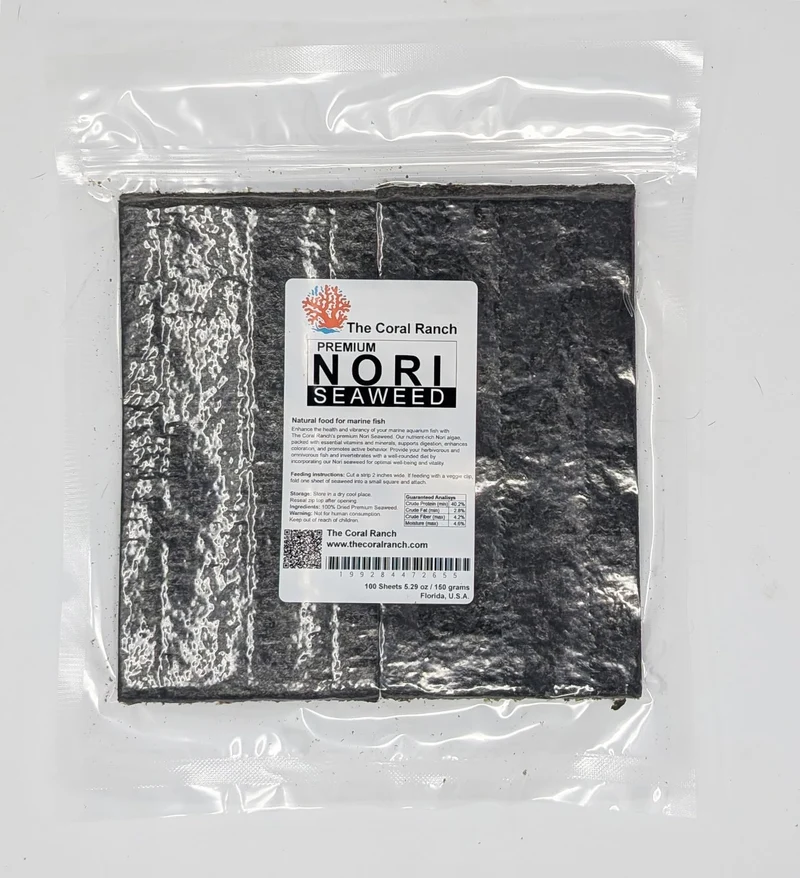 The Coral Ranch – Algue nori premium pour poissons marins, 100 feuilles 4x8, sachet refermable