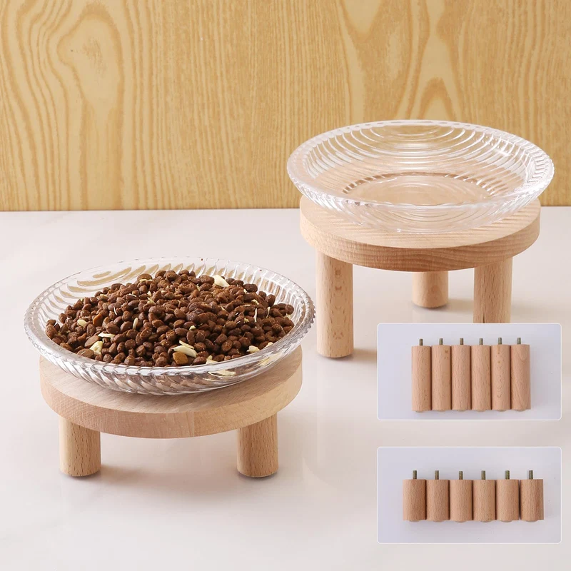 KGCCIZI - Bol chat surélevé en verre avec pieds en bois, 2 hauteurs – design élégant et posture adaptée