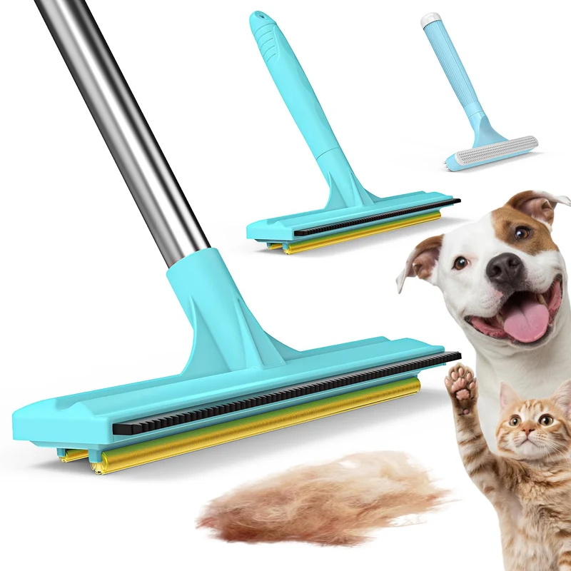 BoxZone 3-en-1 Râteau Tapis — Poils d’Animaux, Poignée Télescopique