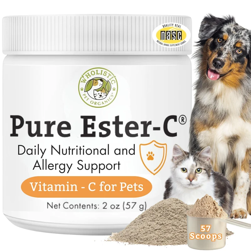Wholistic Pet Organics Ester-C Poudre pour Chiens et Chats – Immunité & Soulagement des Démangeaisons – 2 onces