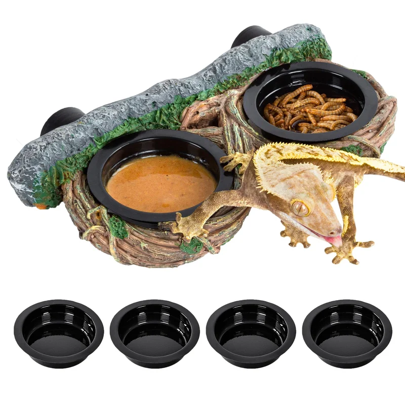 REPTI ZOO Plate-forme magnétique d’alimentation pour reptiles – 4 tasses en PVC et bol d’eau