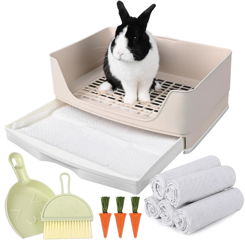 Yuoaes Grande Litière pour Lapin avec Tiroir – Bac de Litière Durable, Tapis Absorbants et Liners Inclus