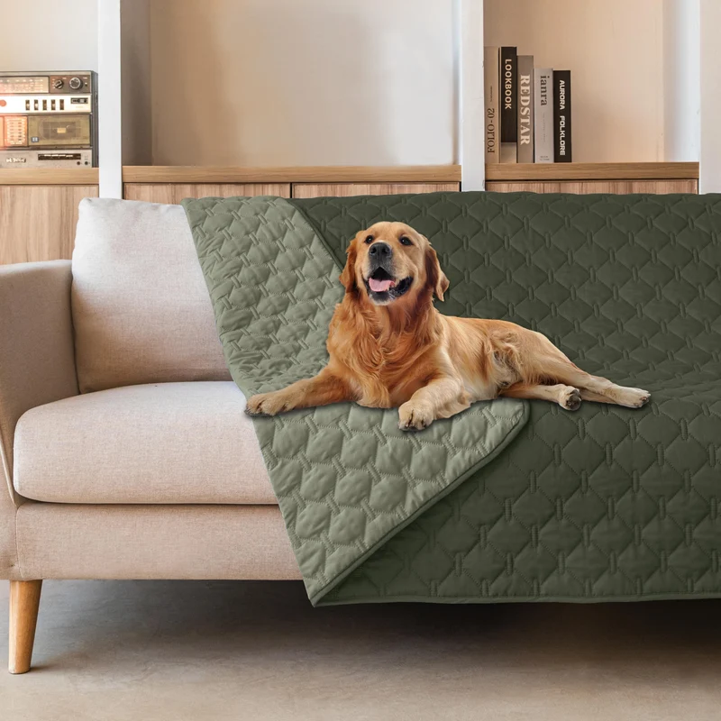 gogobunny Couverture pour chien 2 faces étanche – Protège meubles 132x208 cm Olive foncé et Olive clair