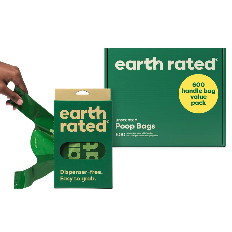 Earth Rated Sacs à Déjections pour Chiens avec Anses – Pack Valeur 600 Sacs, Sans Odeur et Étanches