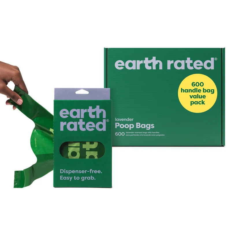 Earth Rated Sacs Déjections Chien avec Poignées Lavande – Pack Valeur 600 Sacs, Étanches