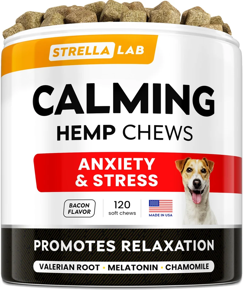 STRELLALAB Friandises Calmantes au Chanvre pour Chiens – Mélatonine et Huile de Chanvre – 120 pièces