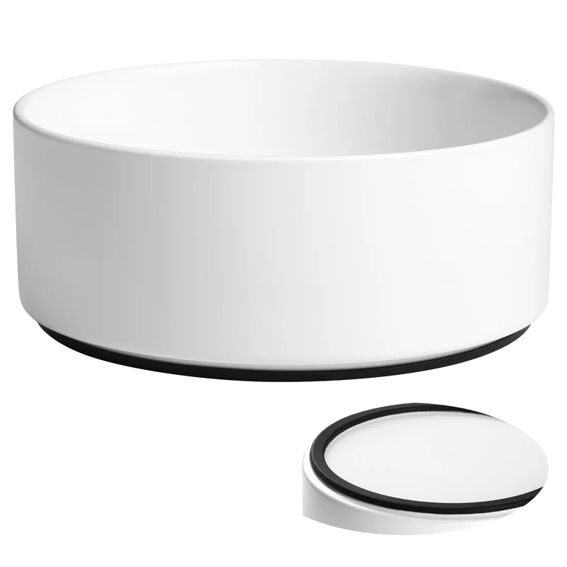 Kitwinney Bol pour Chien en Céramique – Antidérapant, Base en Silicone, 8 pouces, Capacité 1900 ml (64 oz), Design Blanc