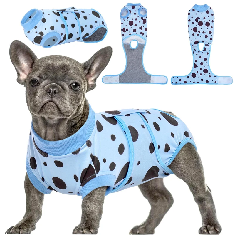 Kuoser Vetement de Récupération pour Chien – Combinaison postopératoire Bleue à Pois