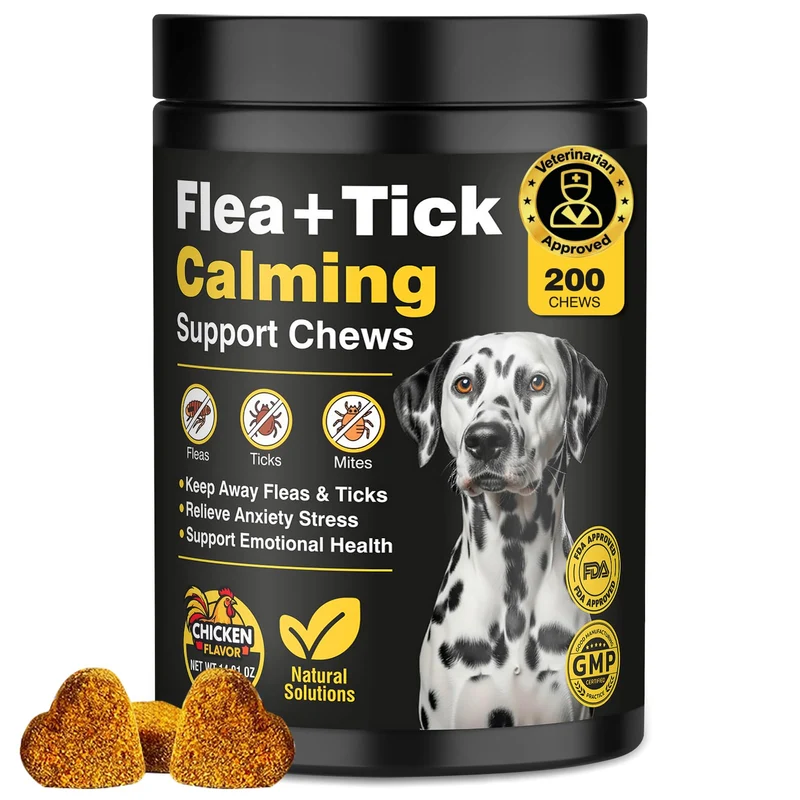 Hyjykd Chien : Bouchées anti-puces et tiques au poulet – Calme, Sommeil et Confort (200 ct)