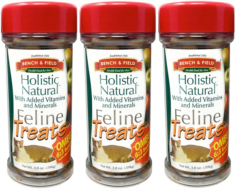 Bench & Field Friandises Naturelles pour Chats | Bouchées Poisson Croustillantes Saveur Fruits de Mer - Pack de 3 Bouteilles
