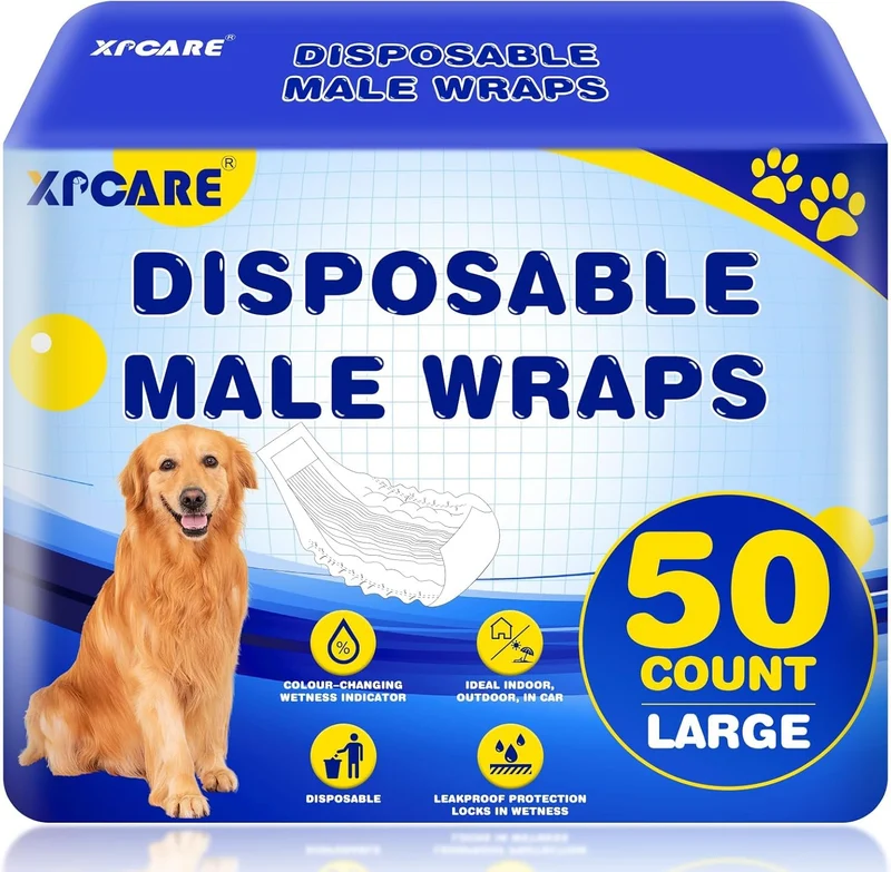 XPCARE – Couches jetables pour chien mâle – 50 unités, Taille Large, Ajustement anti-fuites