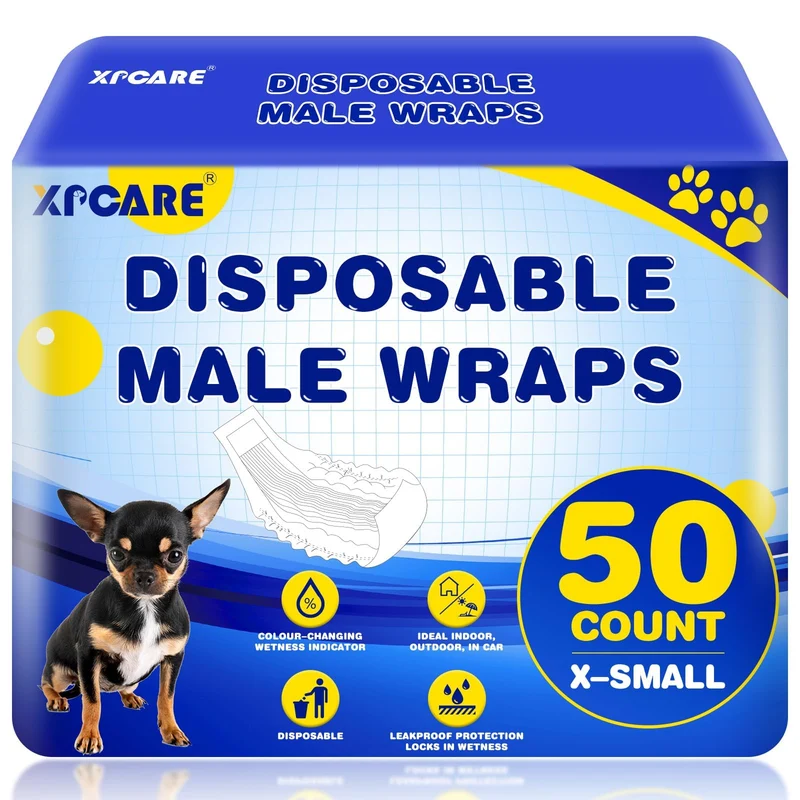 XPCARE Couches jetables pour chiens mâles XS – 50 unités, absorption élevée et ajustement anti-fuite