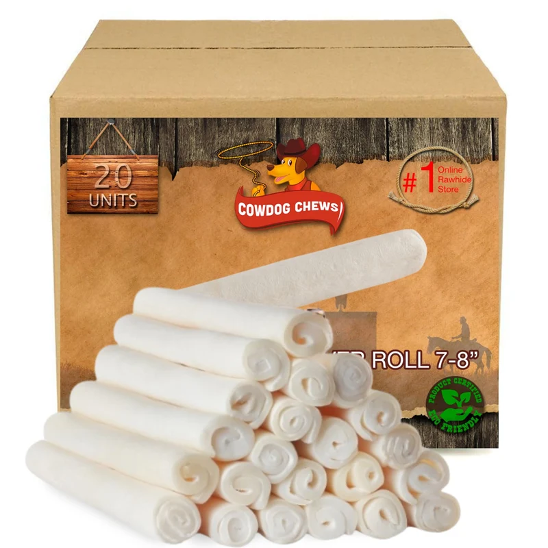 Cowdog Chews Beefhide Roll (7-8 pouces) – Os à mâcher durable pour chiens agressifs – 20 pièces