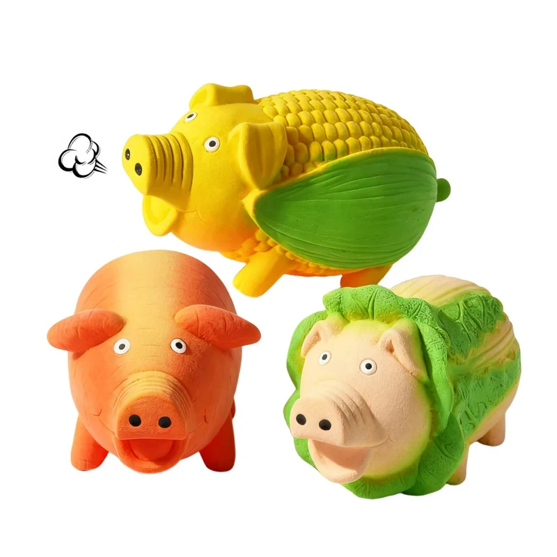 ChubbyPiggies Lot de 3 Jouets pour Chien en Forme de Légume – Grognements, Latex Durable et Design Interactif