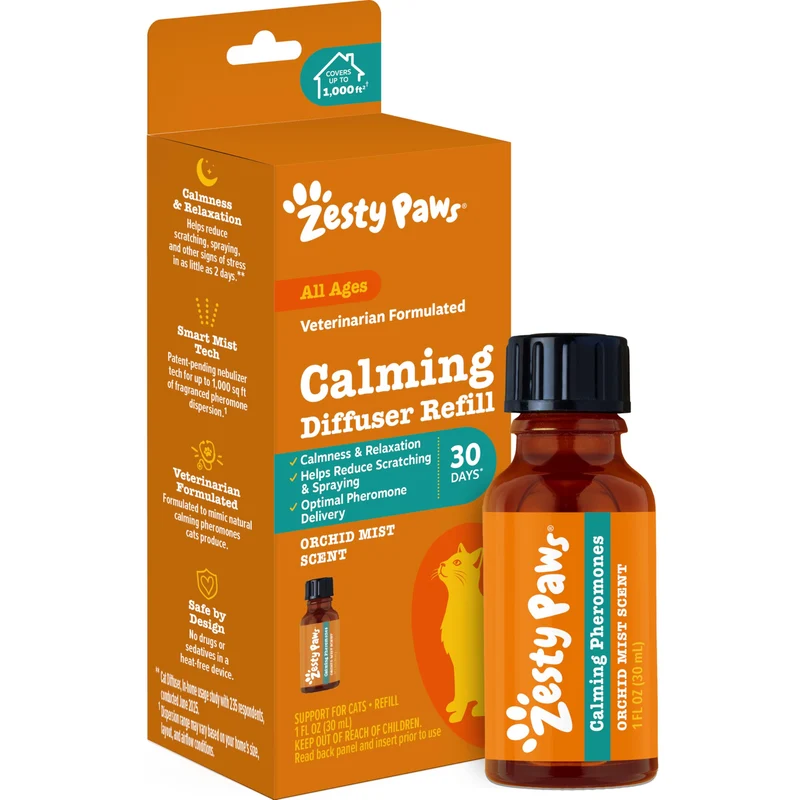 Zesty Paws Diffuseur Calmants pour Chats – Kit de démarrage avec recharge, diffusion jusqu’à 93 m²