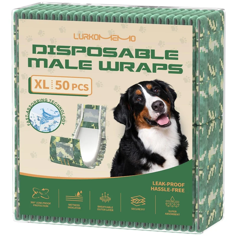 LURKOMEMO Couches pour Chien Mâle XL – 50 Protège-Chien Jetables, Ajustables et Ultra Absorbantes