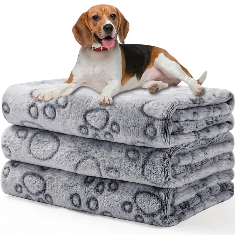 Luciphia Lot de 3 Couvertures Pour Animaux en Flanelle Peluche – Motif Pattes Grises, Grand Format 104 x 79 cm