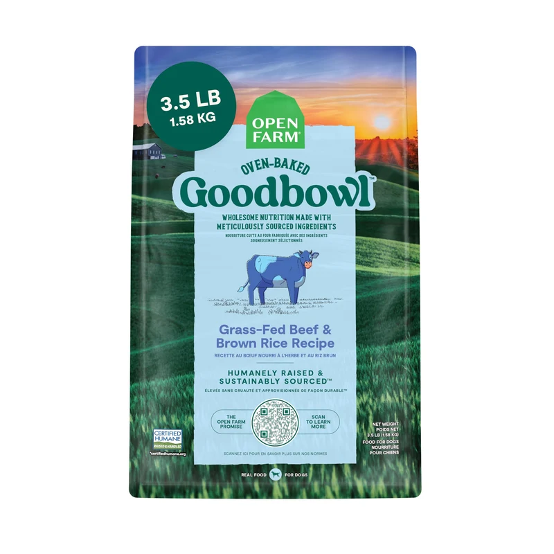 Open Farm Goodbowl - Croquettes chien boeuf nourri à l’herbe et riz brun, 1,6 kg
