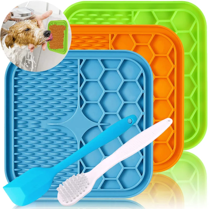 Kwispel Tapis de léchage pour chiens et chats – Lot de 3, ventouses puissantes, distributeur de friandises