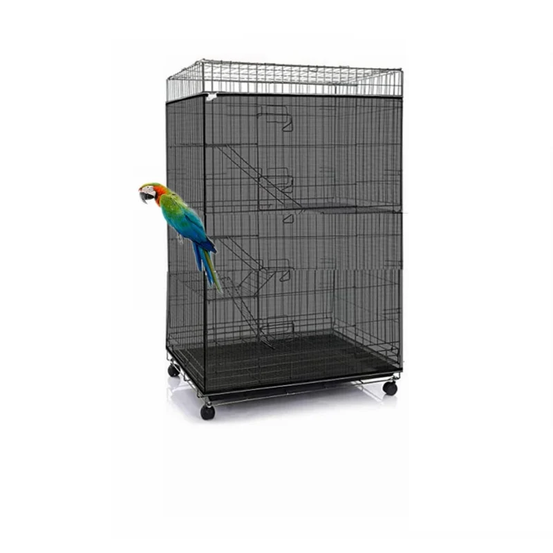 ISMARTEN Filet de cage à graines réglable et jupe en maille nylon pour cage d'oiseaux – noir, 118 x 32 pouces