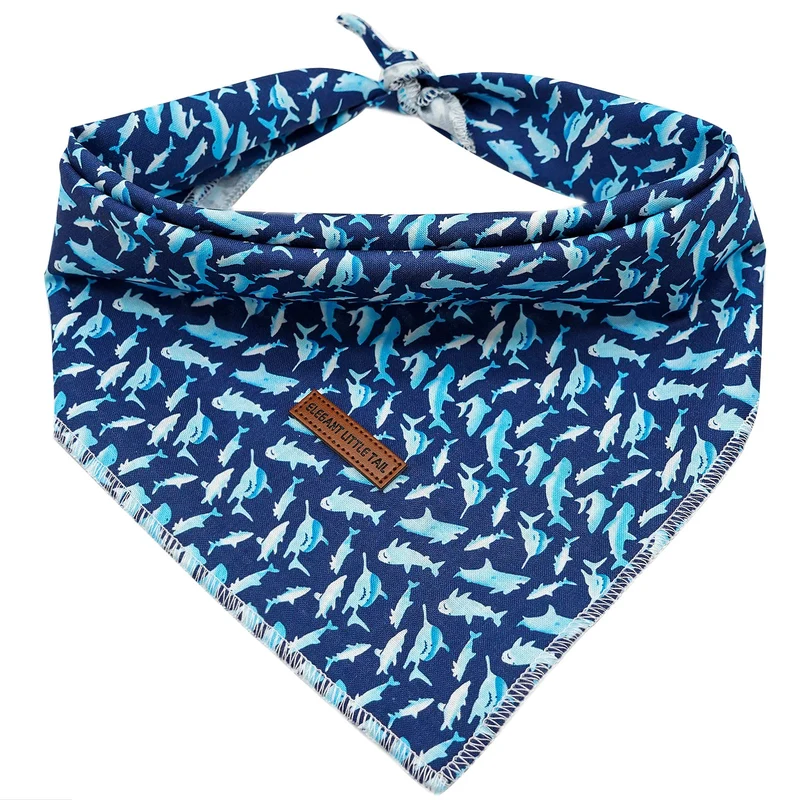 Elegant Little Tail Bandana Chien Imprimé Requin – Coton Doux, Deux Tailles